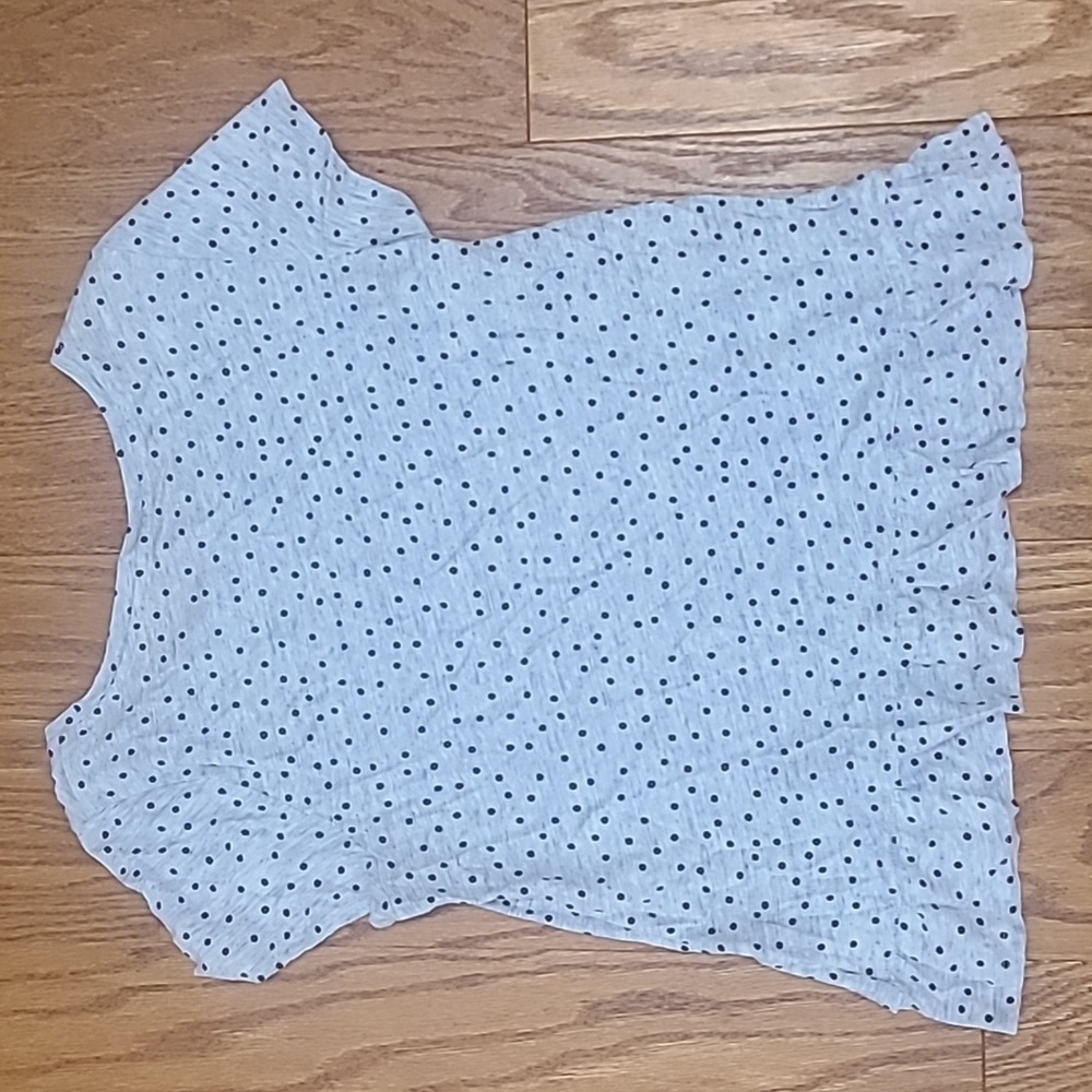 Talbots Light Blue Martique Dot Print Ruffle Trim T Shirt Large Petite - Picture 3 of 4